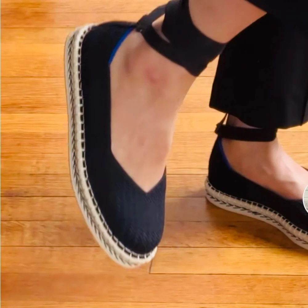 Rothy’s The Espadrille Knit Lace Up Black Flats